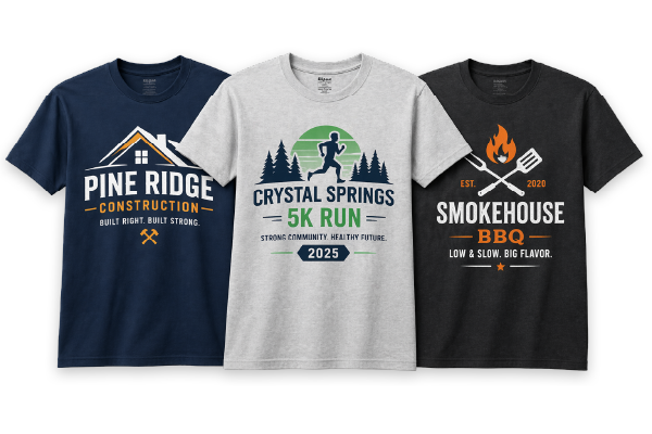 custom t shirt printing in Crystal Springs MS multiple shirts with different designs and colors