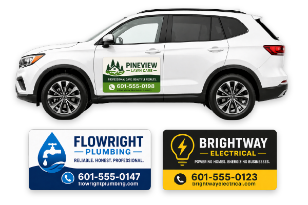 custom vehicle magnet printing in Crystal Springs MS business magnet on car door with additional magnet designs